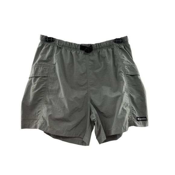 Vintage Columbia Nylon Belted Shorts Womens L Green Hiking Cargo Pockets - Picture 1 of 14
